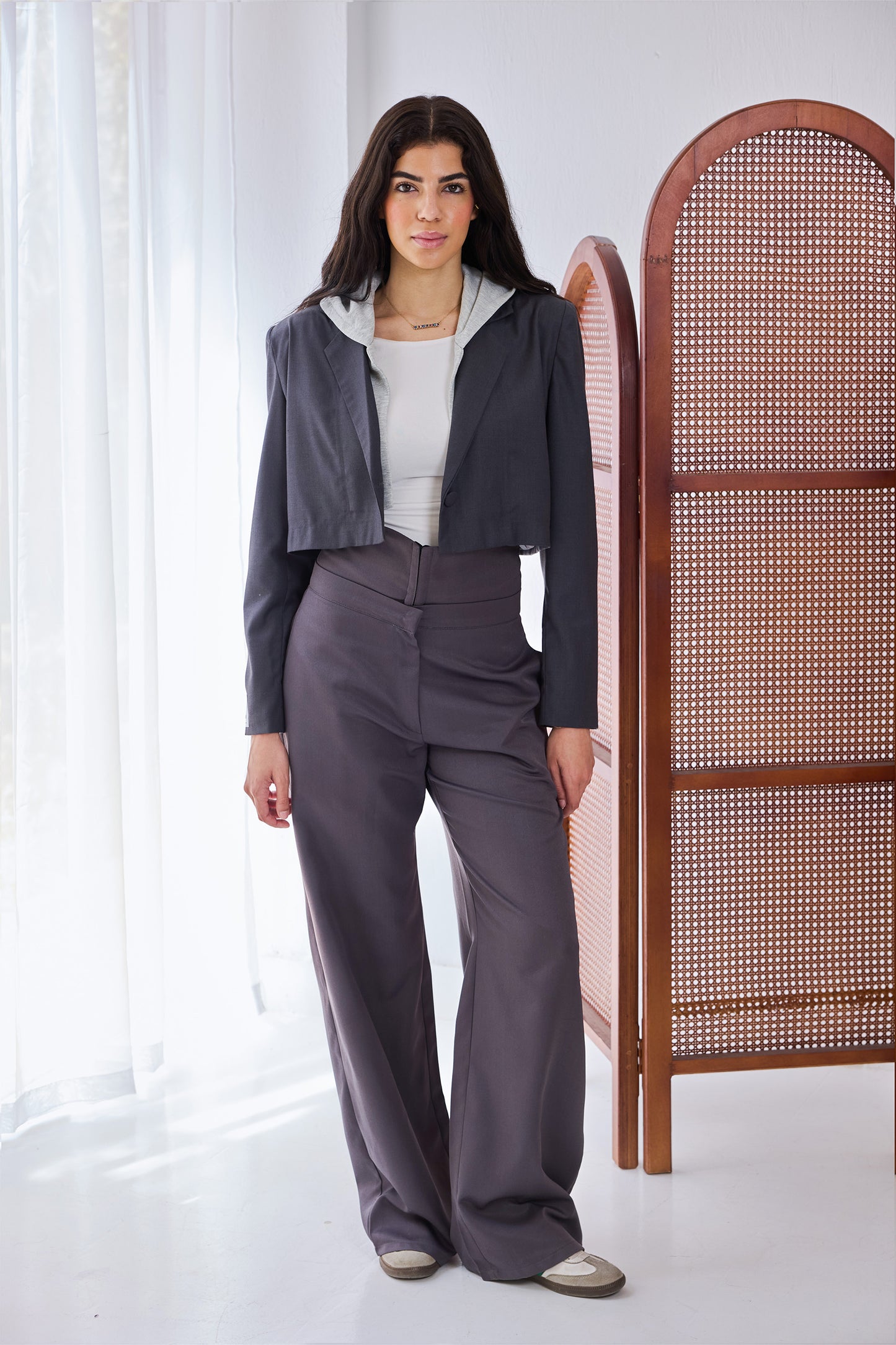 Cropped Layered Blazer - Grey