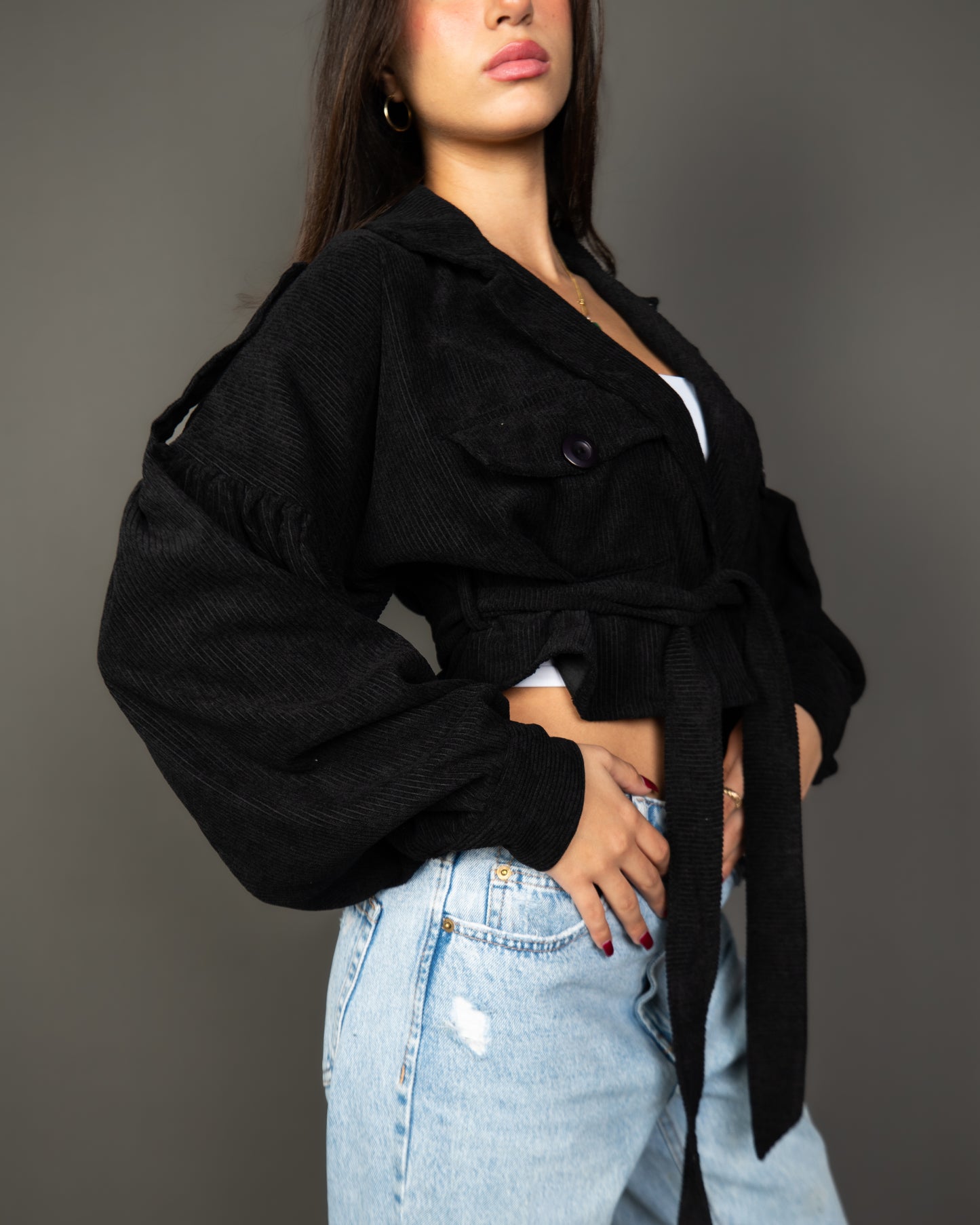 Cloud Cropped Jacket - BLACK