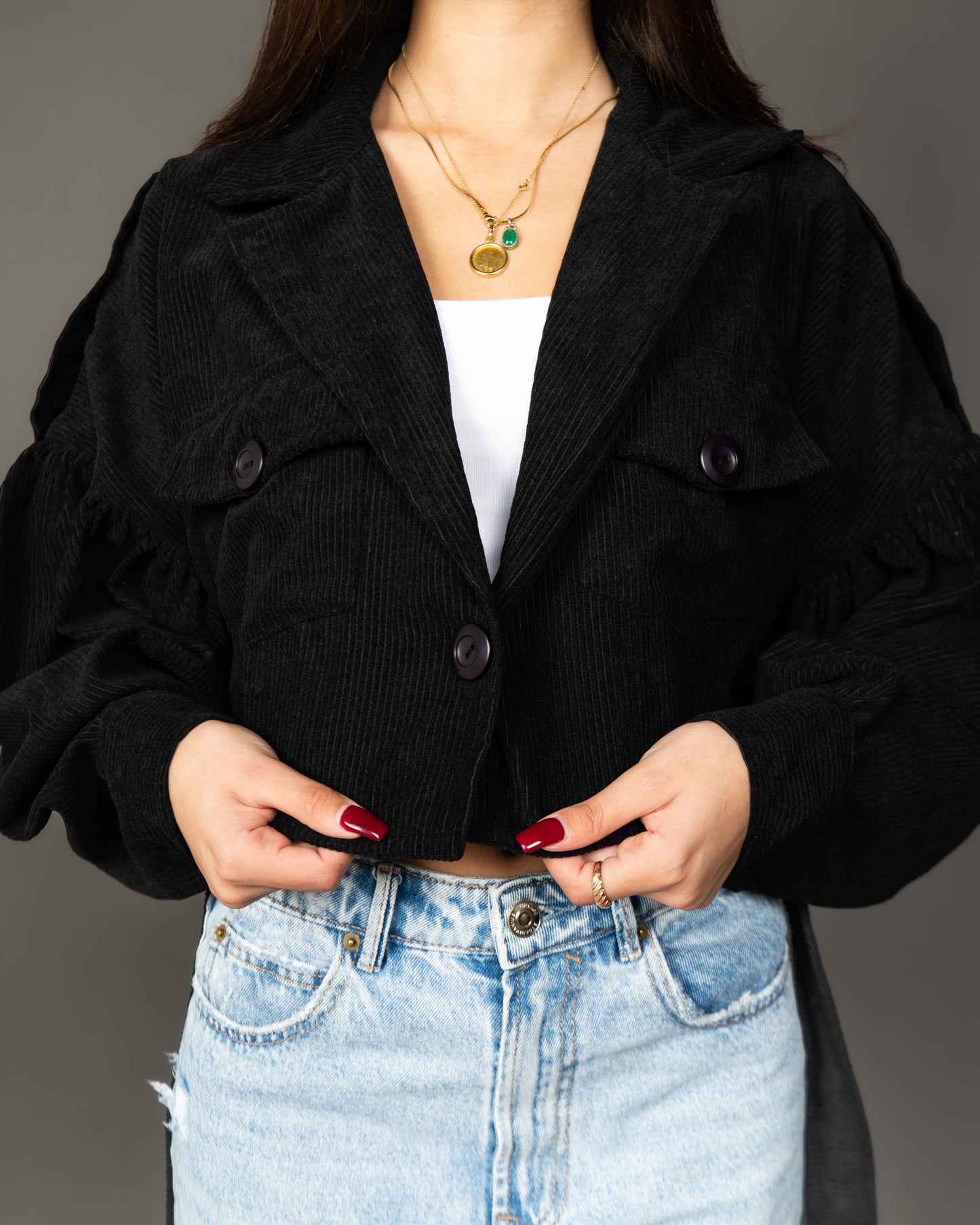 Cloud Cropped Jacket - BLACK