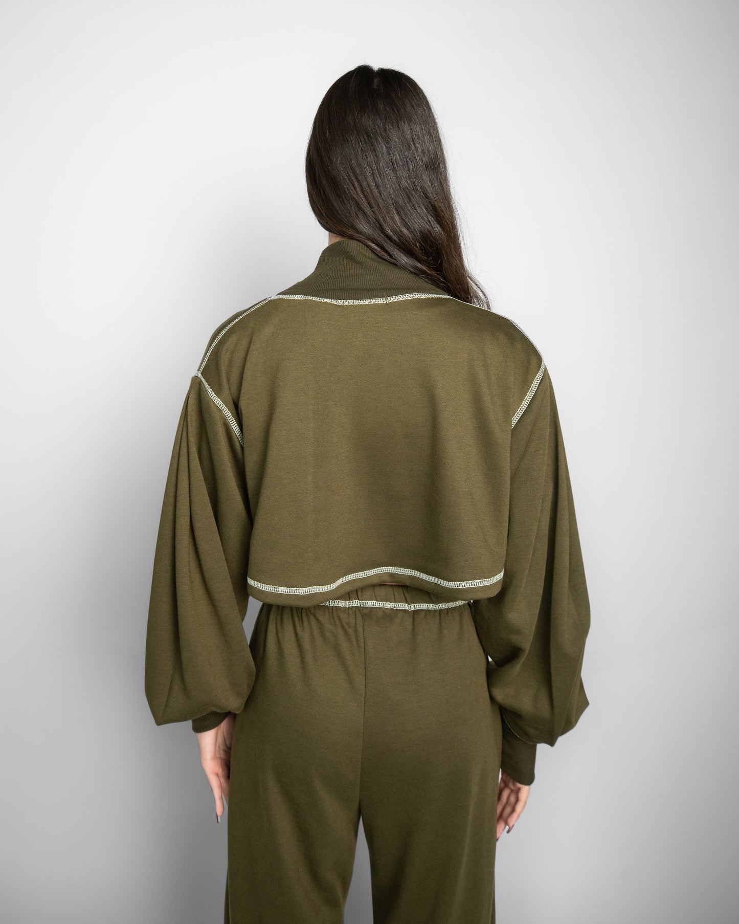 High V neck Cropped Top - OLIVE