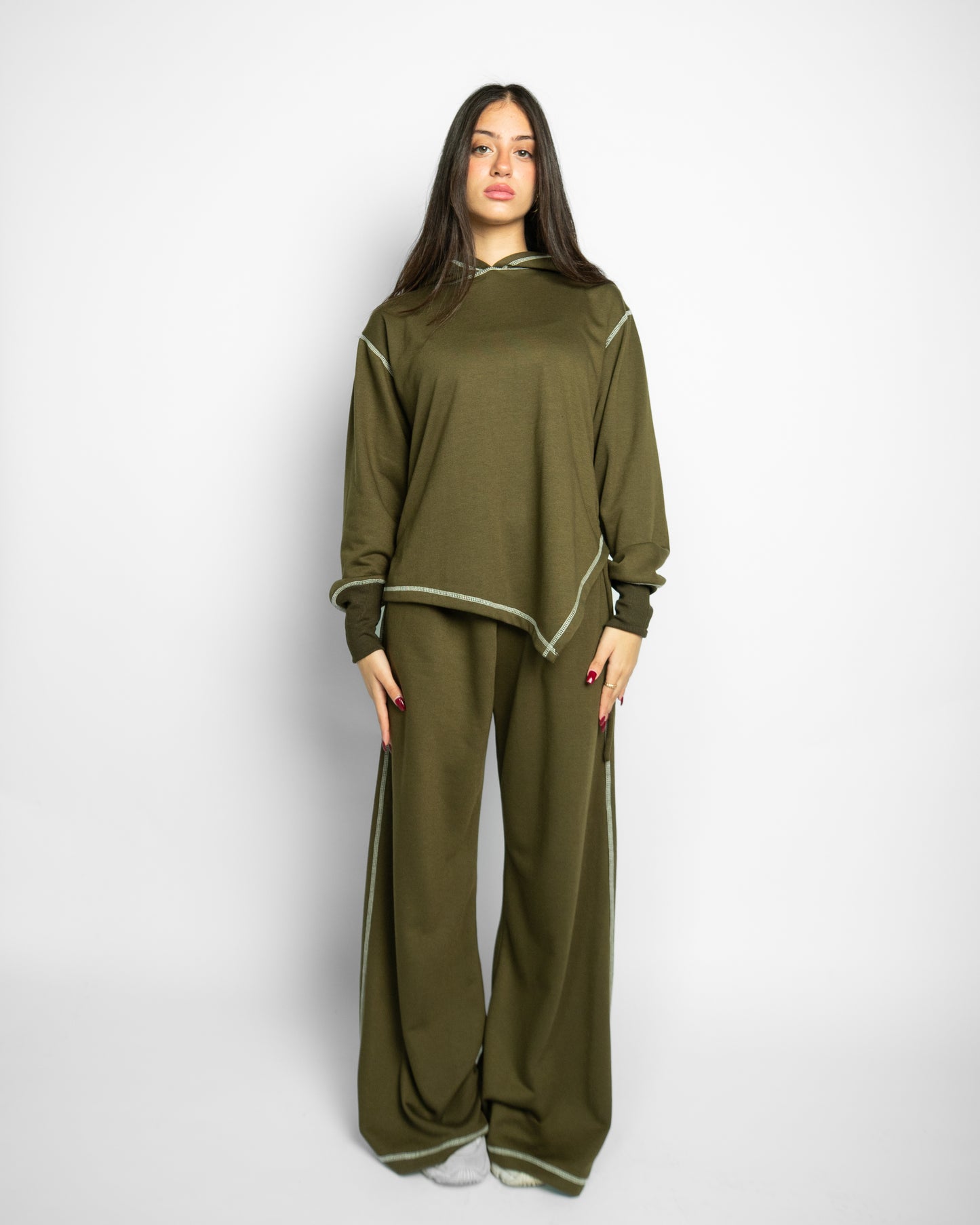 Asymmetrical Stitched Top - OLIVE