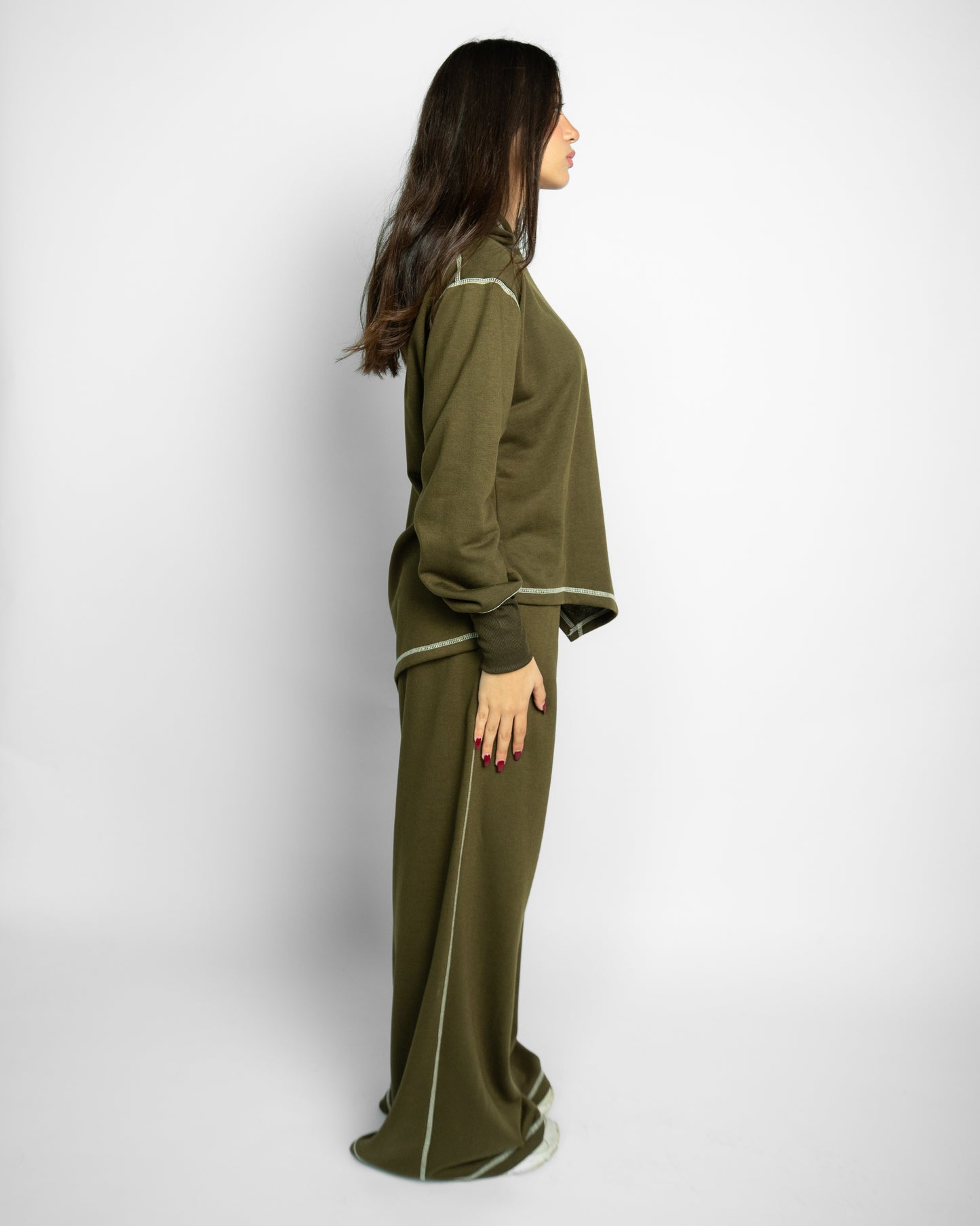 Asymmetrical Stitched Top - OLIVE