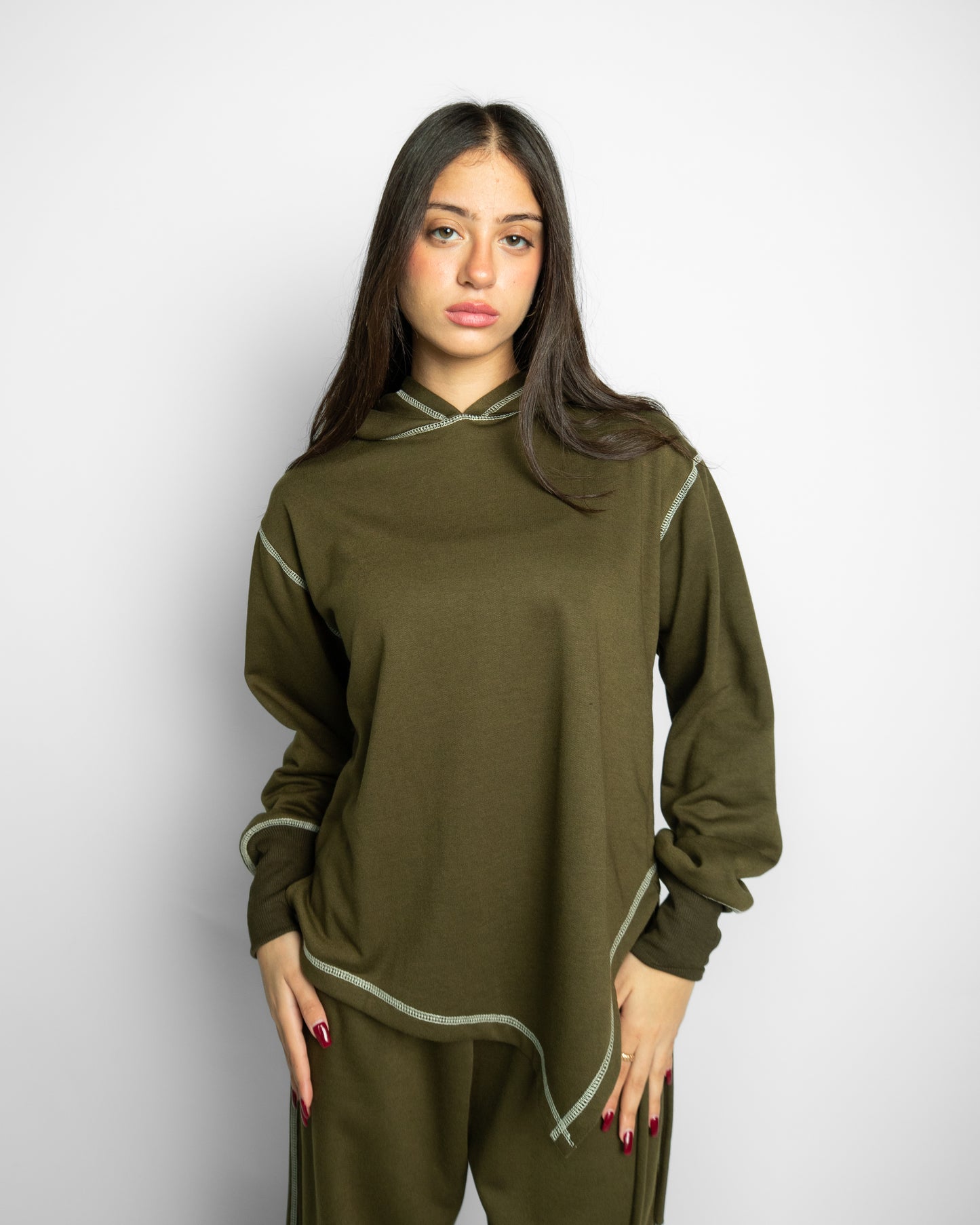 Asymmetrical Stitched Top - OLIVE