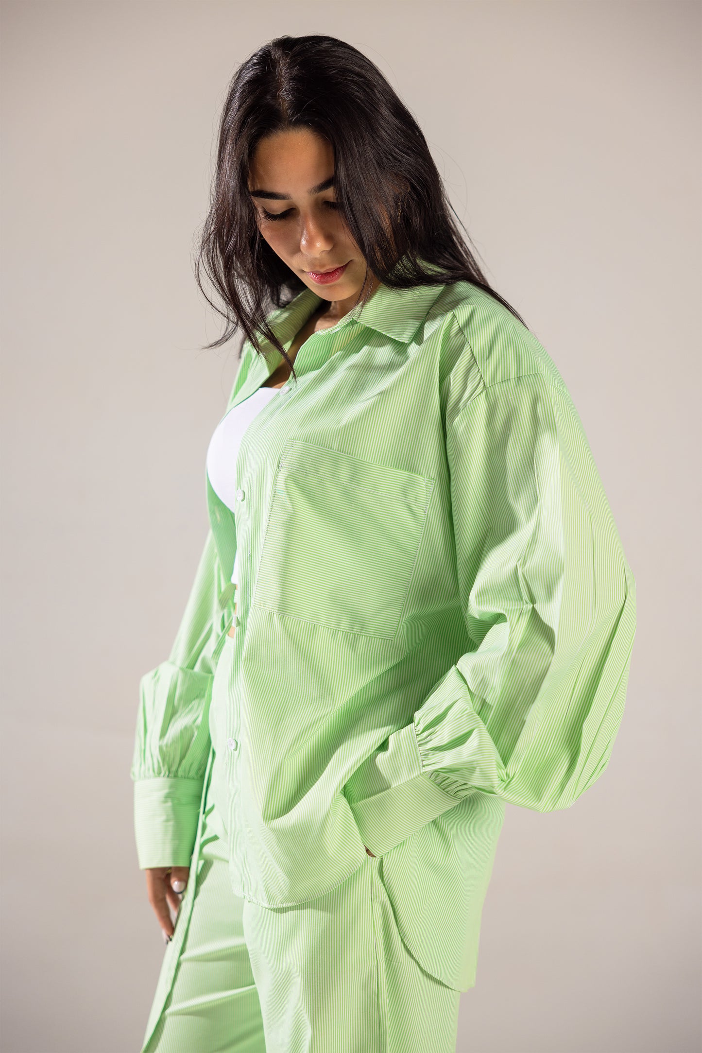 Oversized Striped Shirt - Green