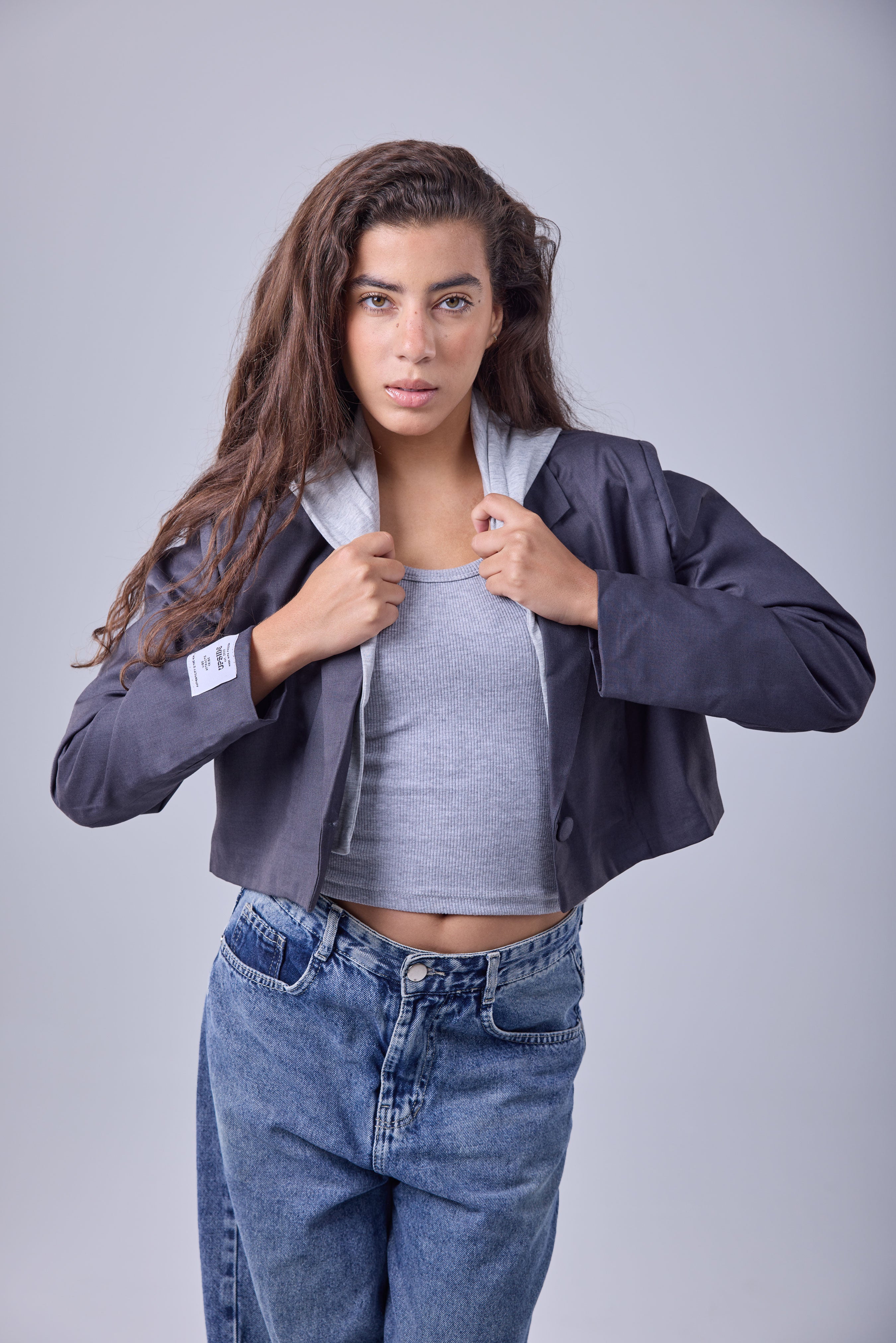 Signature Cropped Blazer - Grey