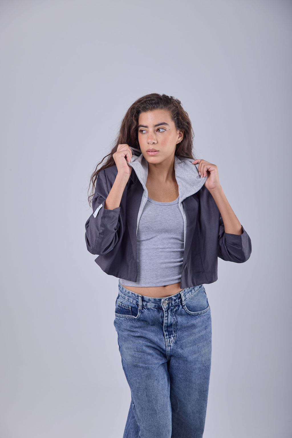 Signature Cropped Blazer - Grey