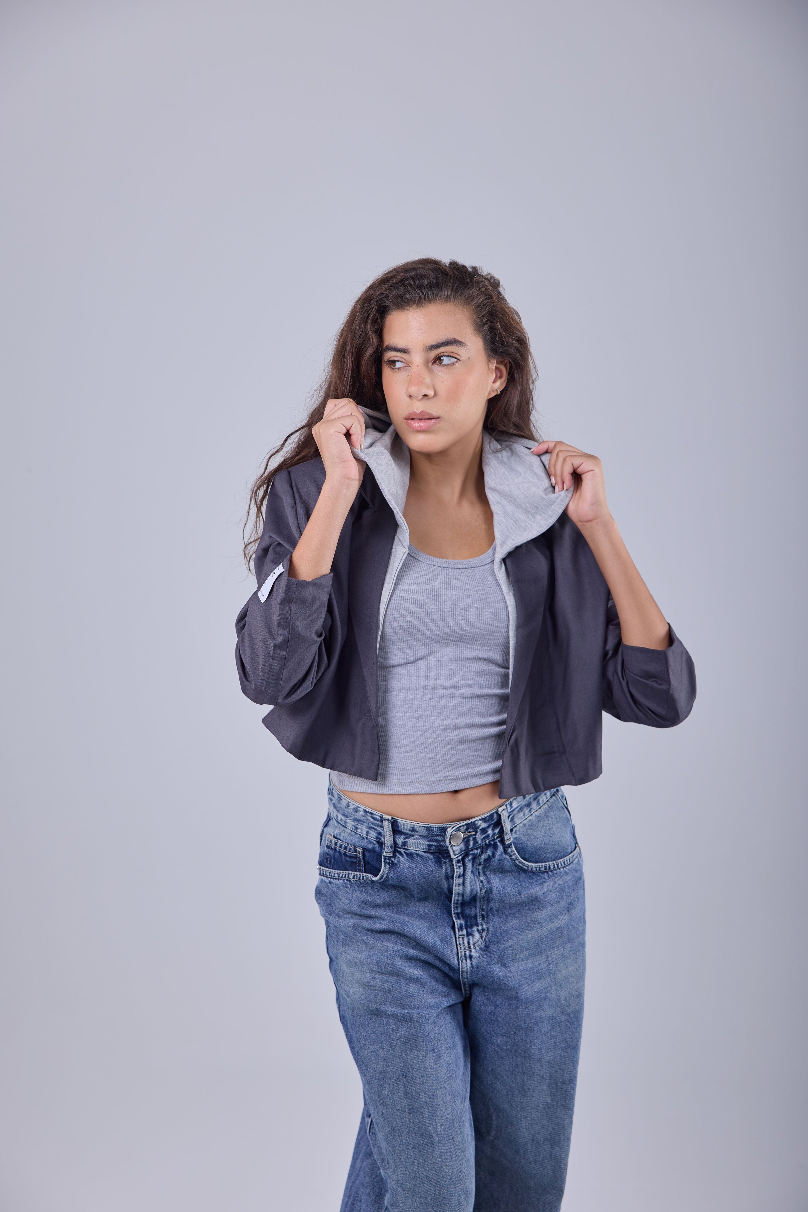 Signature Cropped Blazer - Grey