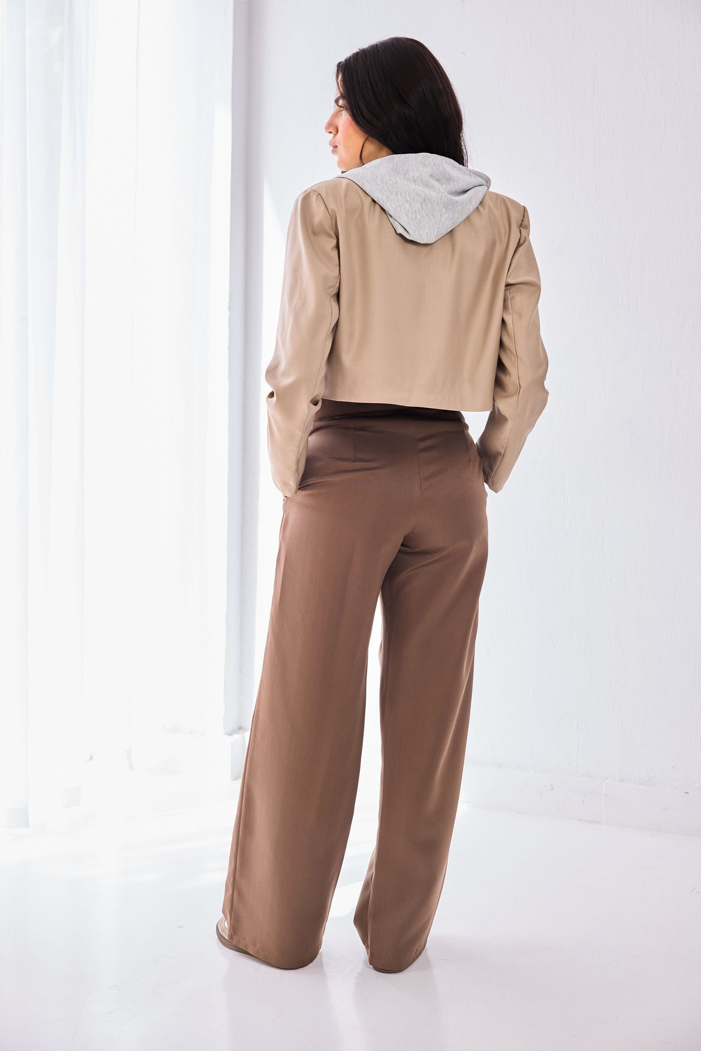 Cropped Layered Blazer - Beige