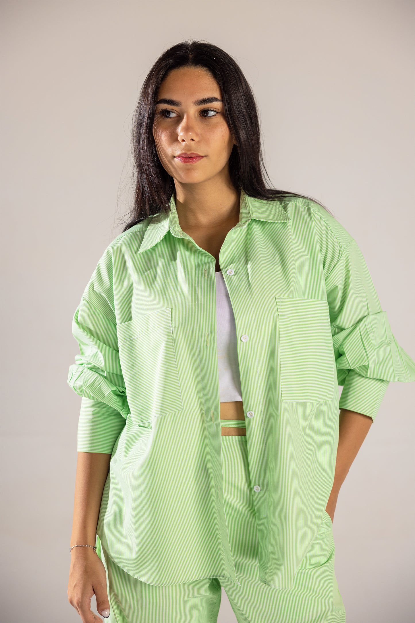 Oversized Striped Shirt - Green