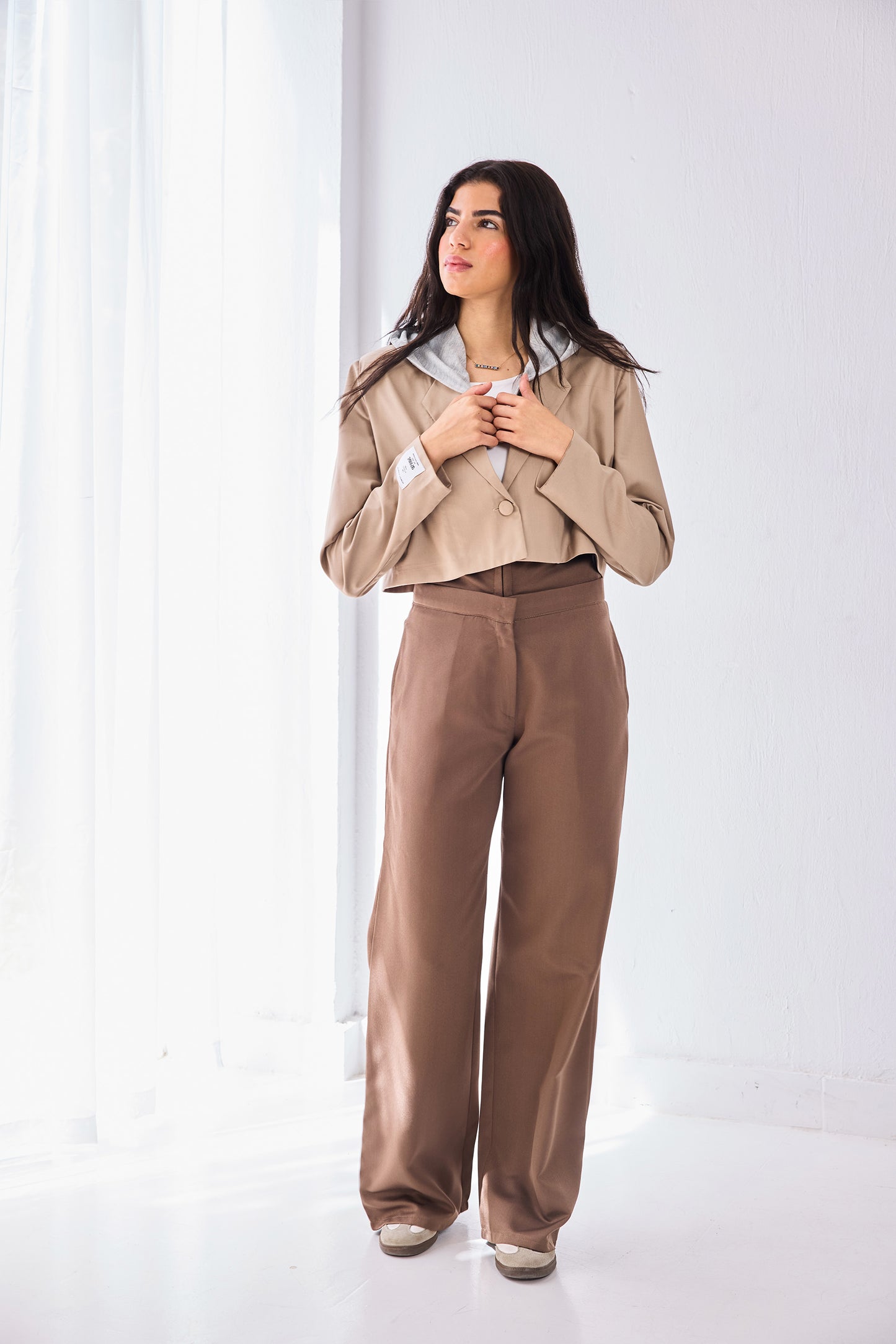 Cropped Layered Blazer - Beige