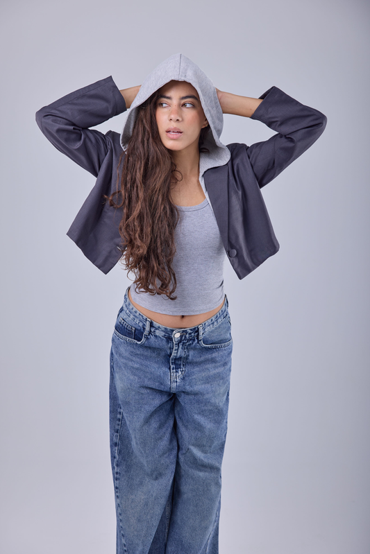 Signature Cropped Blazer - Grey