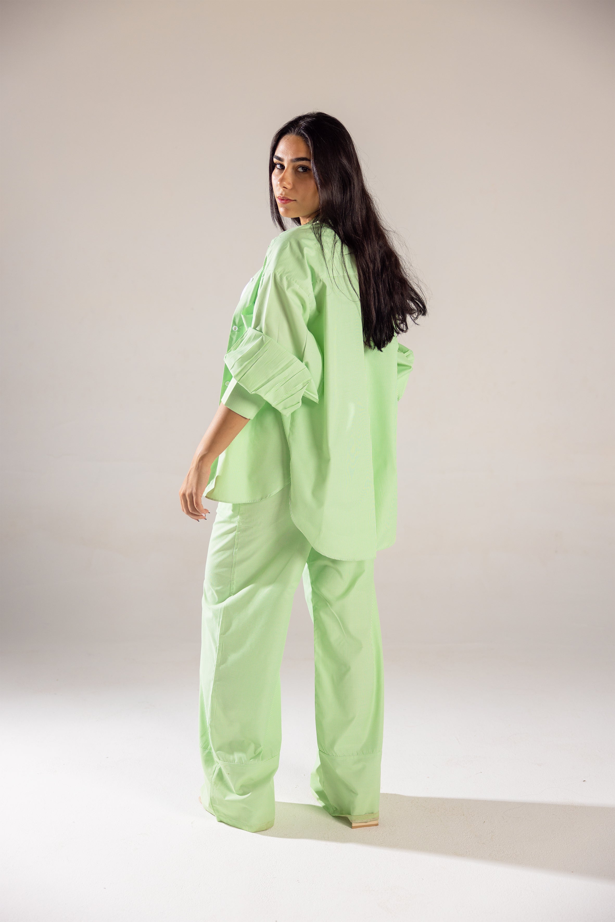 Oversized Striped Shirt - Green