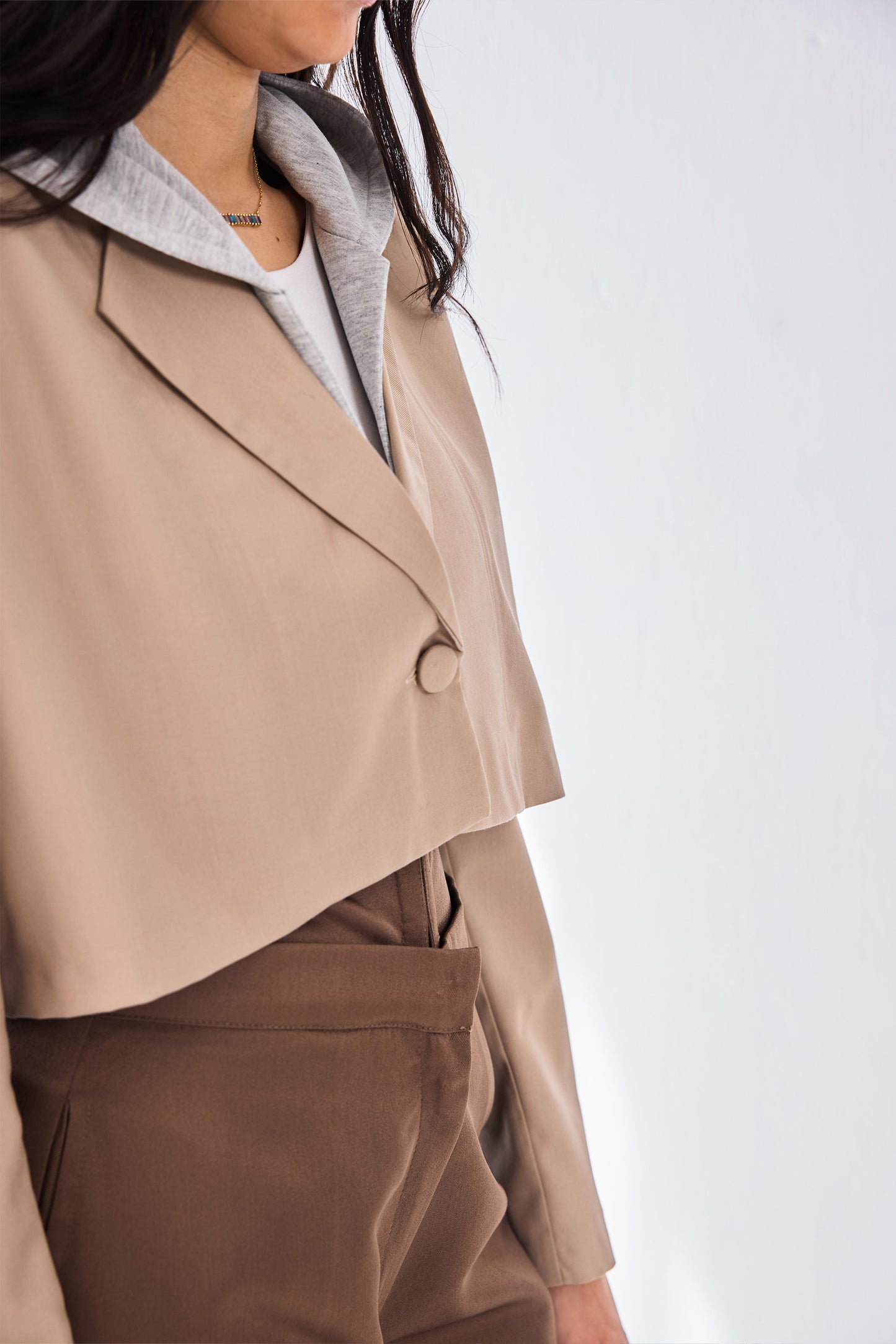 Cropped Layered Blazer - Beige