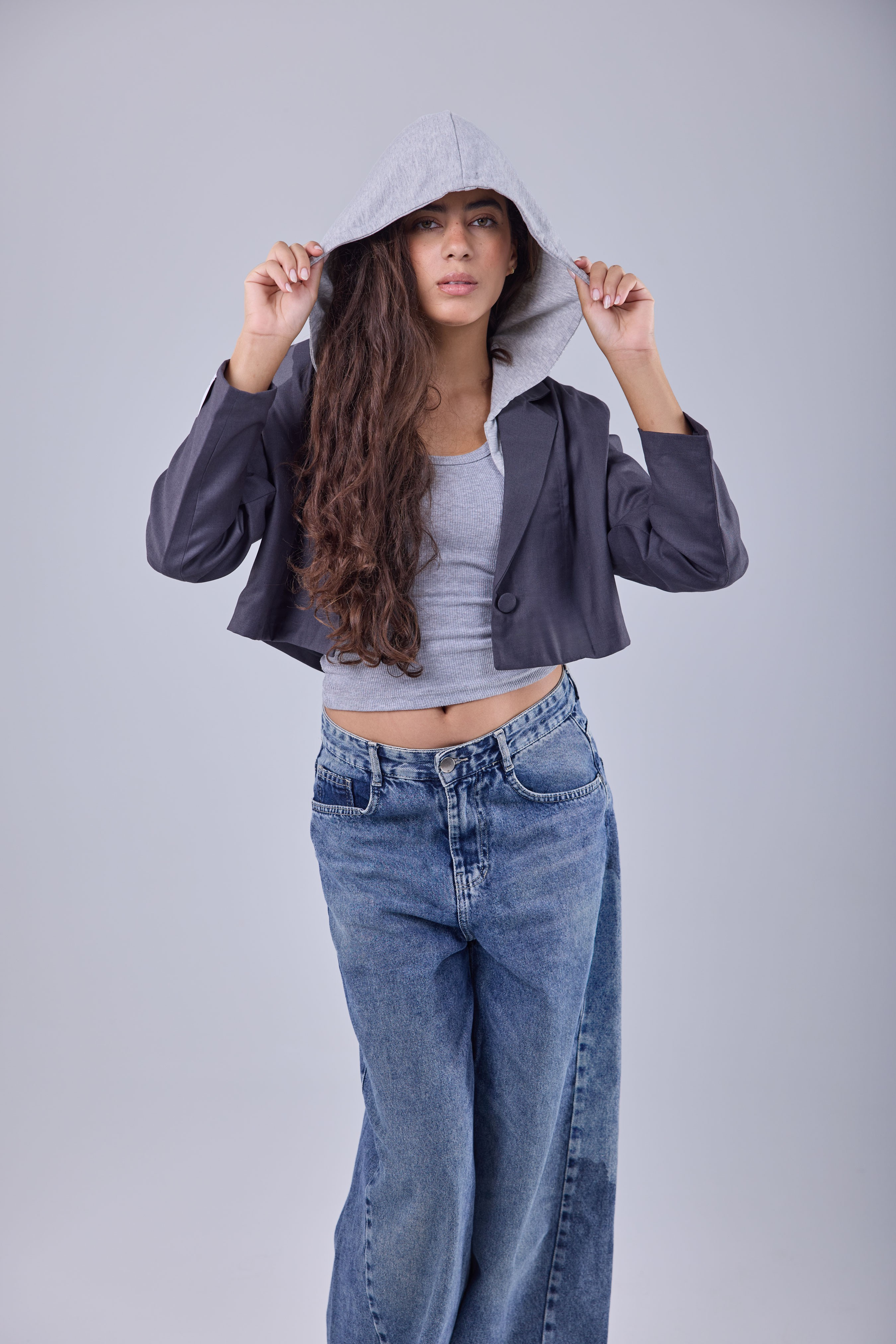 Signature Cropped Blazer - Grey