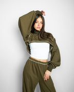 High V neck Cropped Top - OLIVE