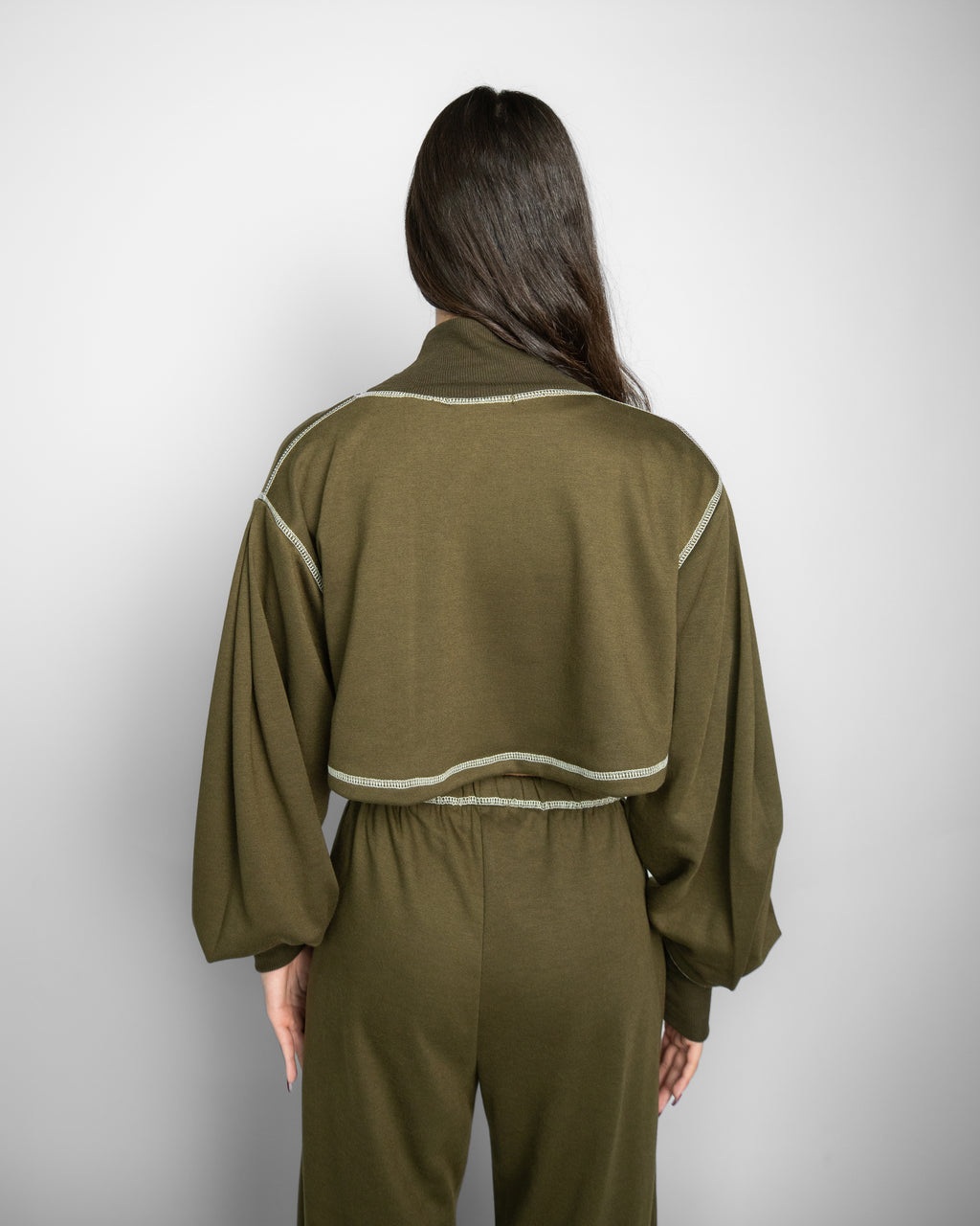High V neck Cropped Top - OLIVE