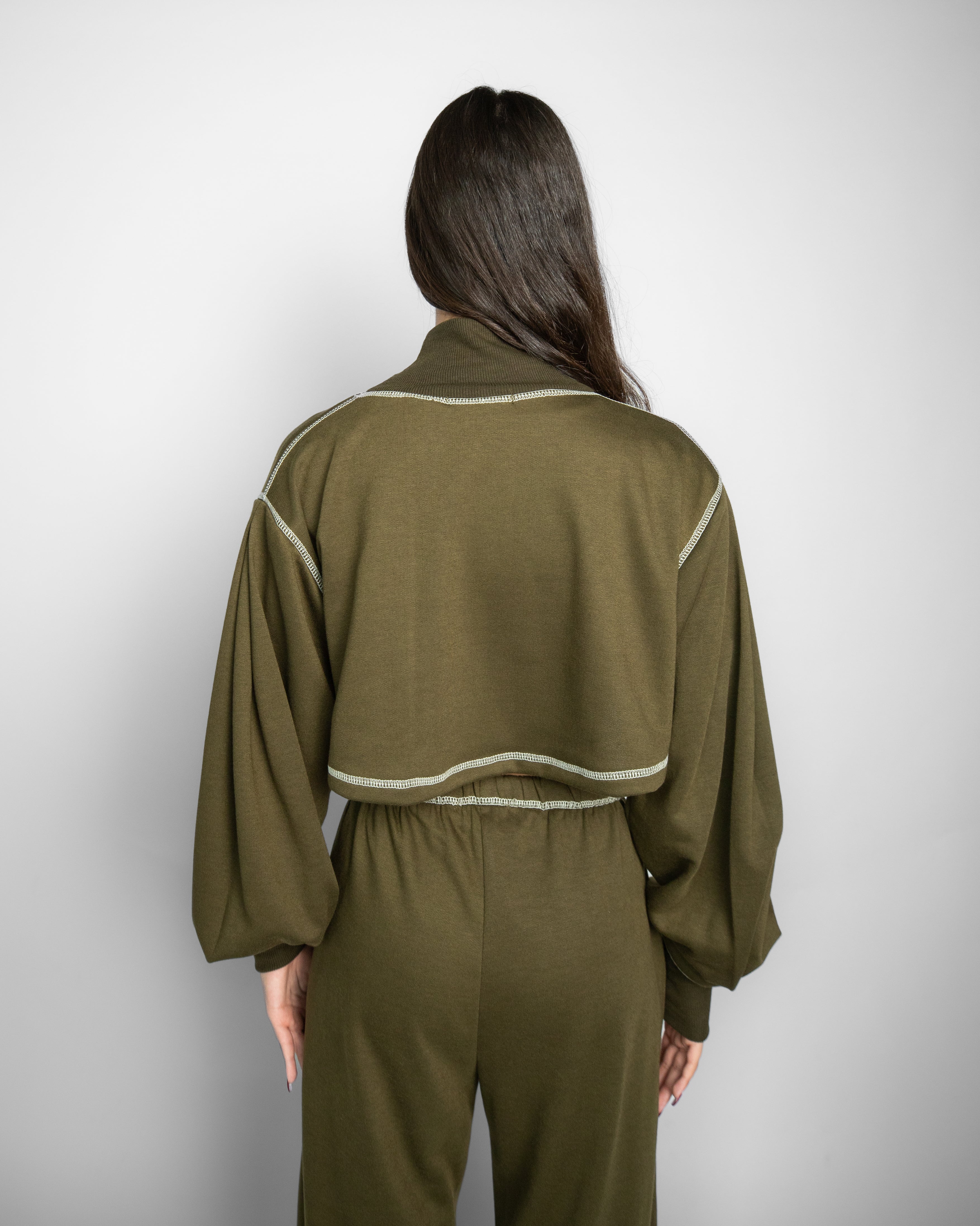 High V neck Cropped Top - OLIVE