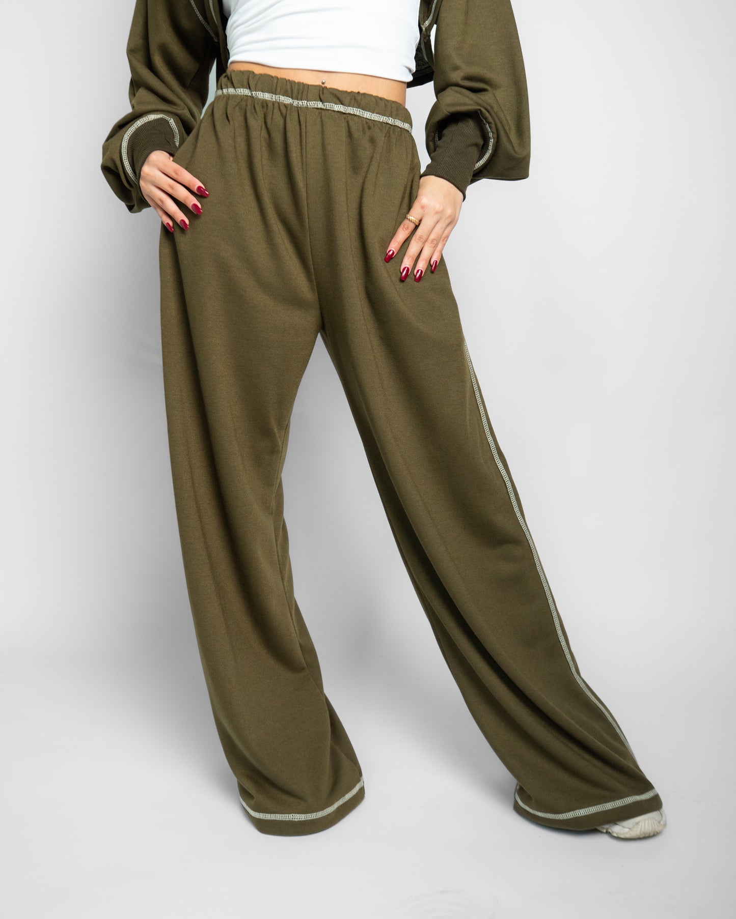 Go with the Flow Stitched Pants - OLIVE