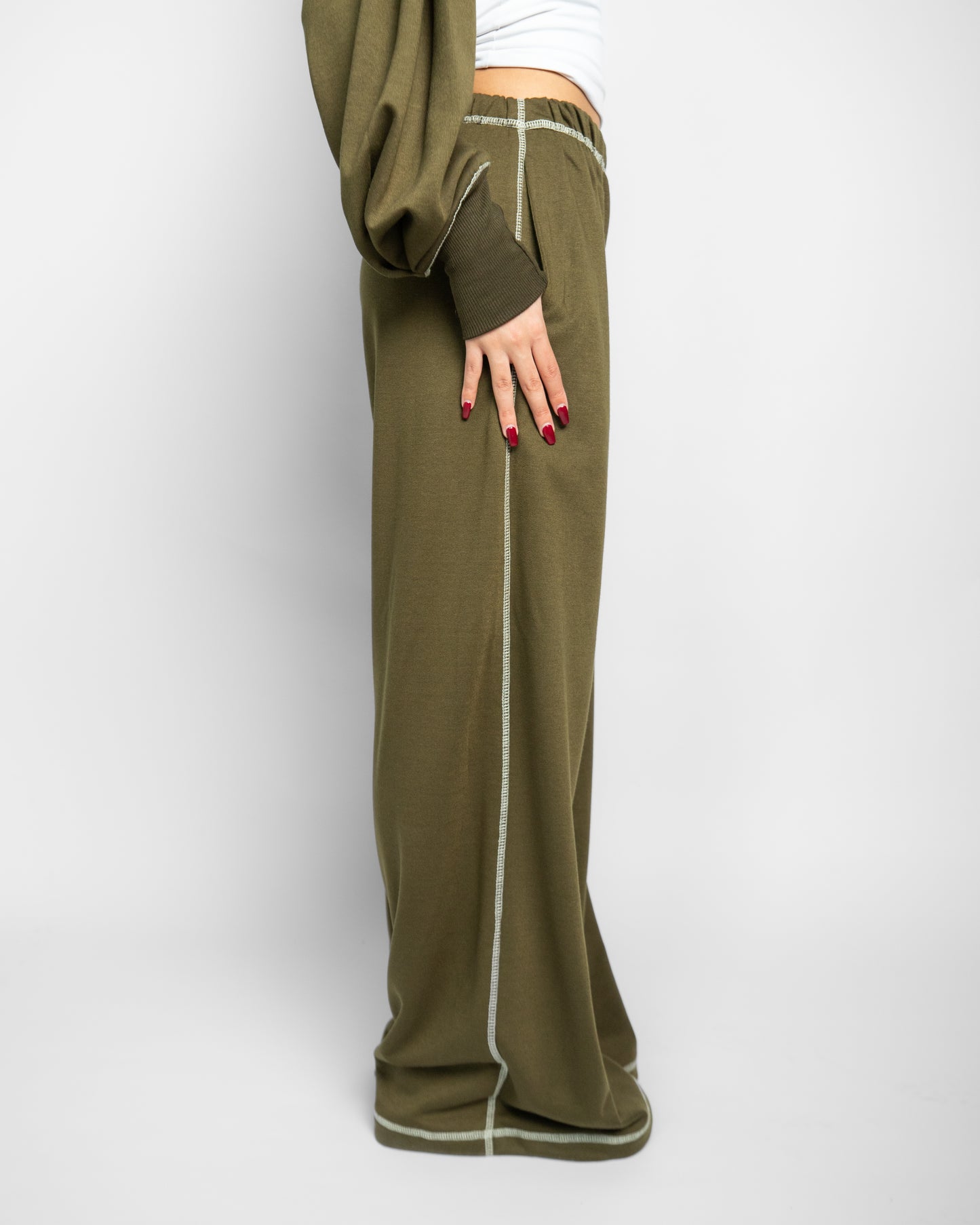 Go with the Flow Stitched Pants - OLIVE