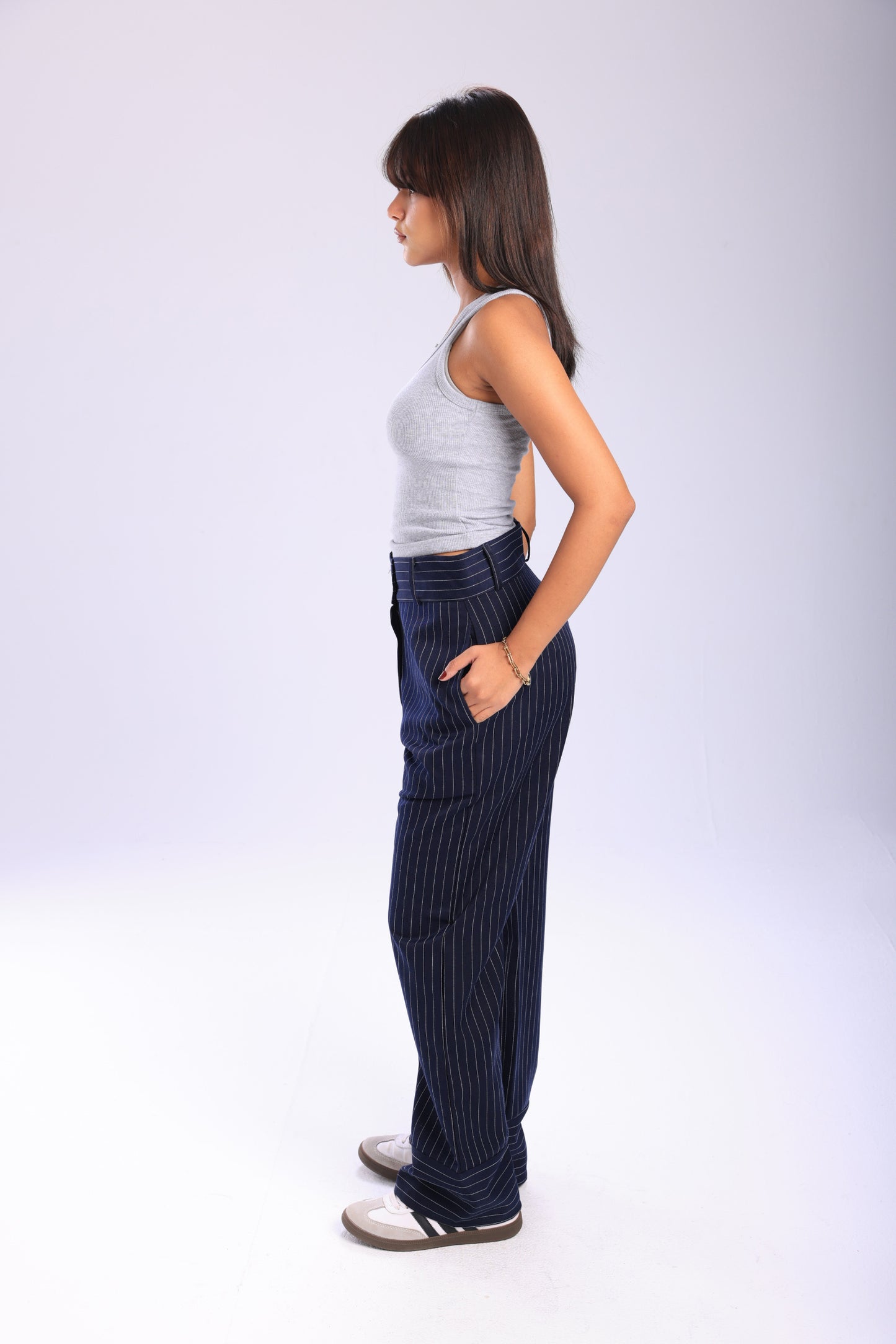 High Waisted Tailored Pants - Blue